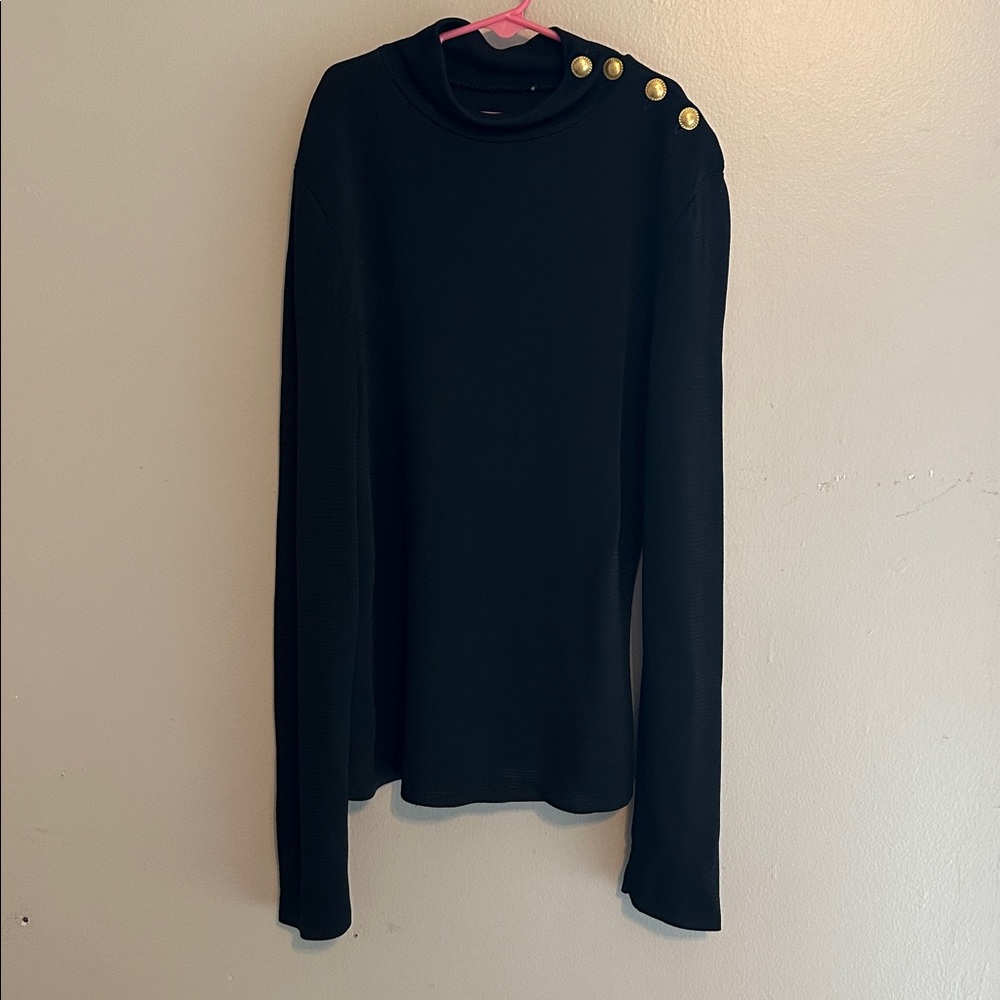Black Button-Shoulder Women's Blouse